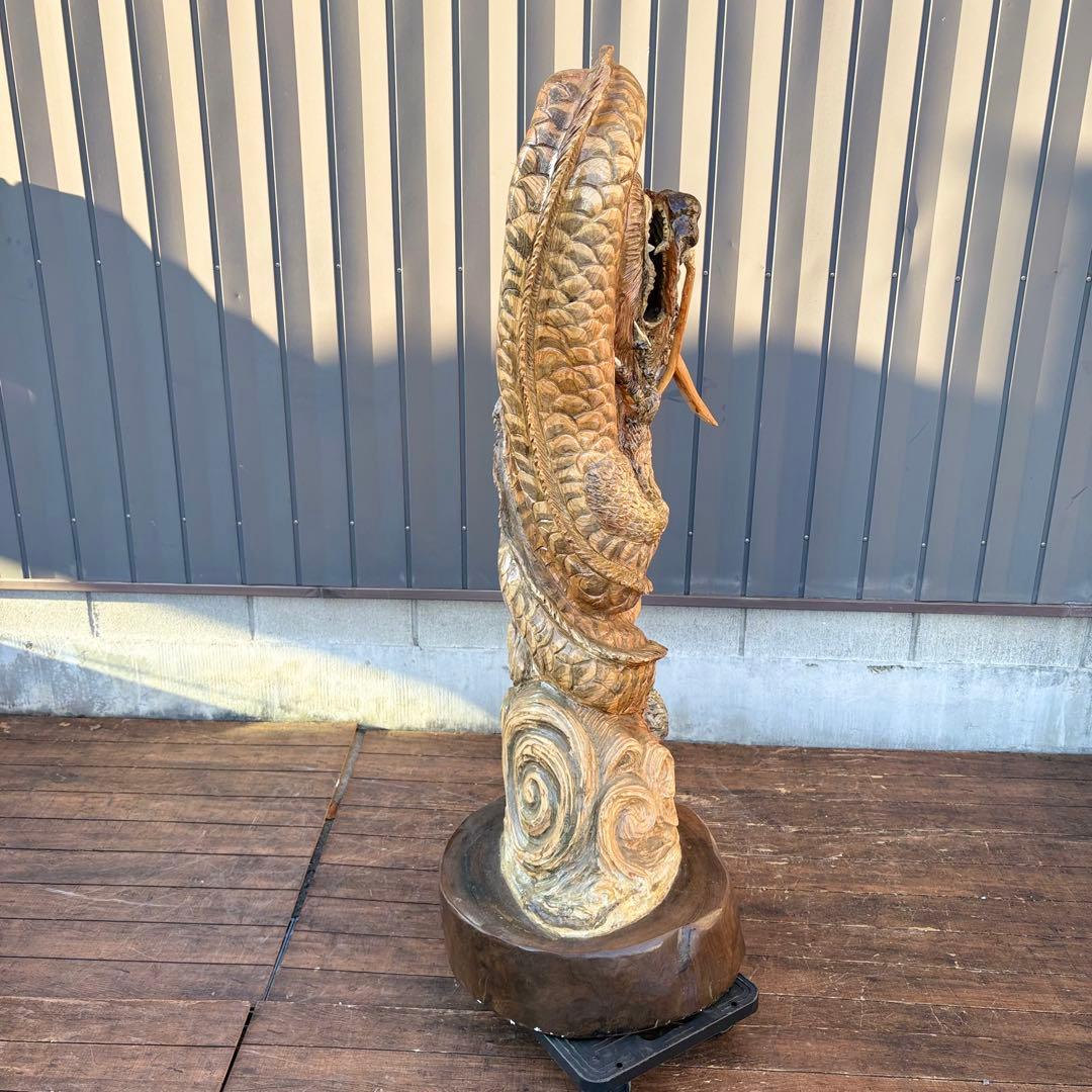 大迫力！木彫り 昇り龍 ドラゴン 一刀彫 置物 大型彫刻 和風 美術品ビンテージ
