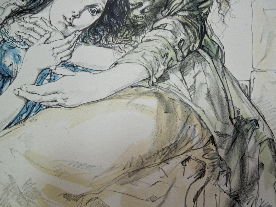 真作　130万円　君代コレクション　藤田嗣治　母と娘　直筆サイン　ブイッソン証明