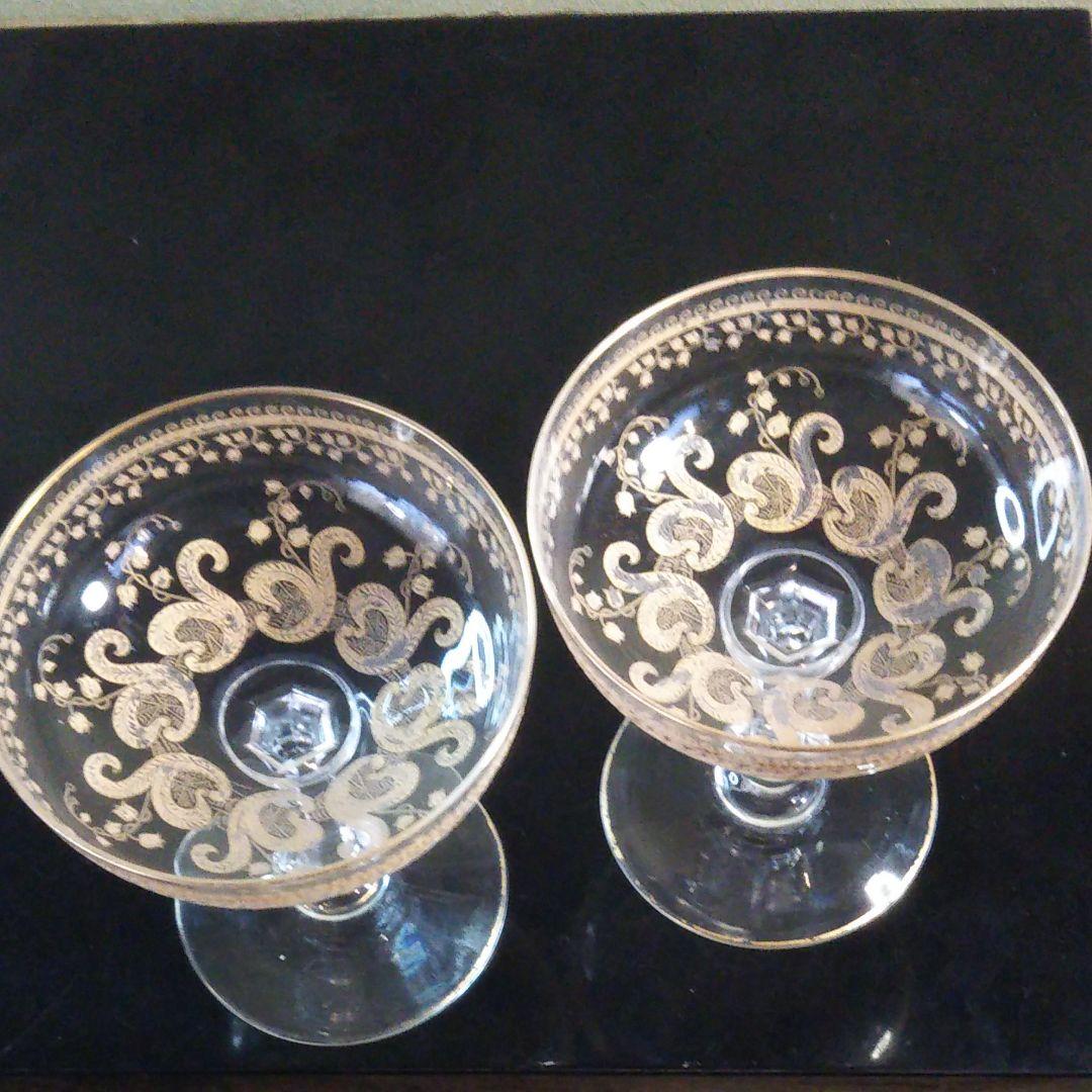 オールドBaccarat金彩シャンパングラスのペアセット