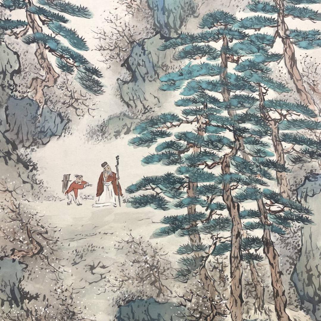 真作/横山春渓/蓬莱仙境図/ 山水/人物/桐共箱二重箱付/布袋屋掛軸A-318