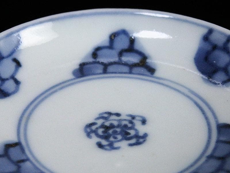 古伊万里　染付　平角繋ぎに五弁花の図　豆皿　A879AS-BWo