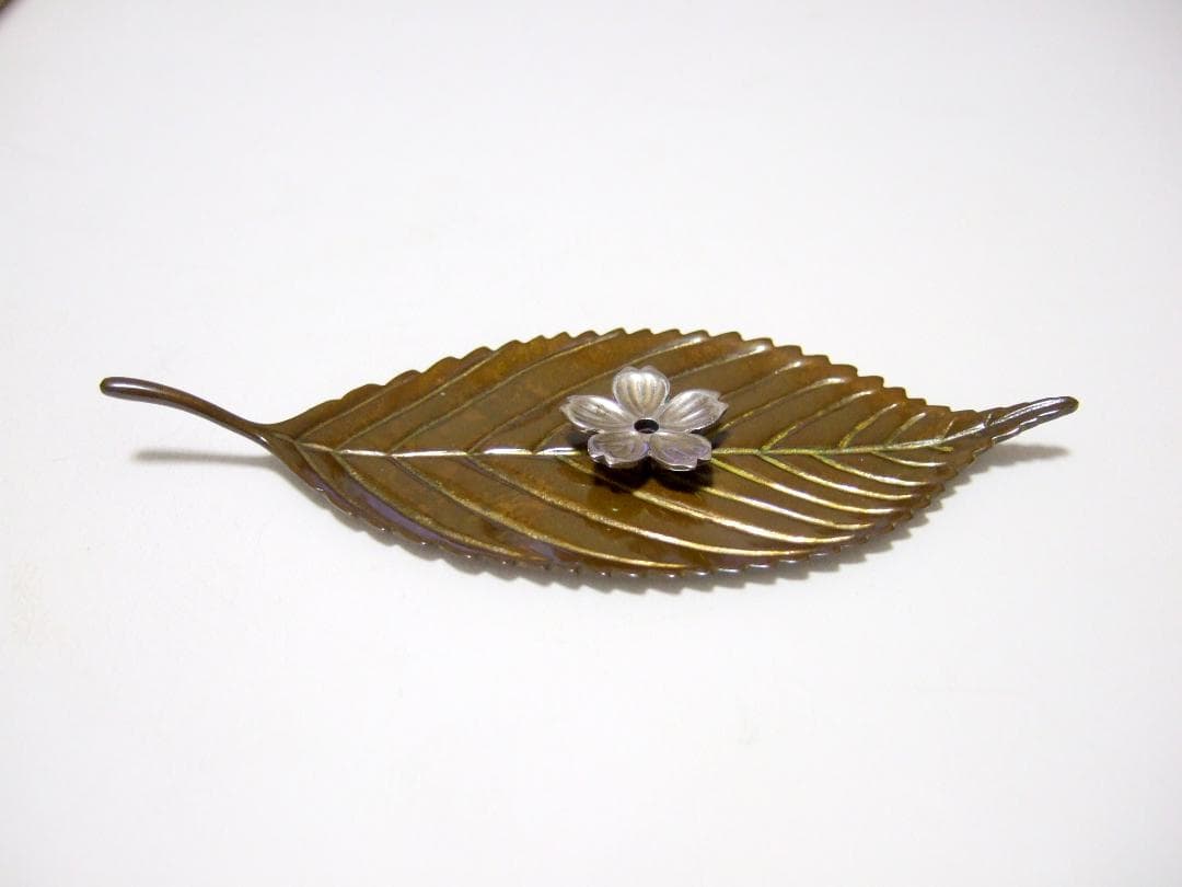 清課堂 銀製 黄銅製 桜 香立 香插 共箱 未使用 / 香道具