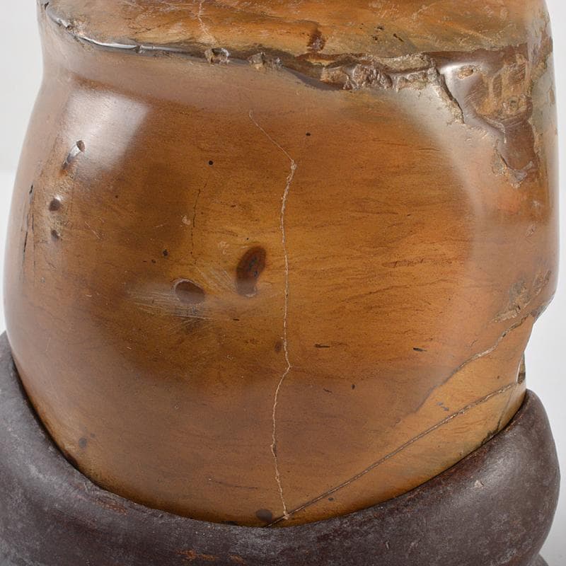 天然石　鑑賞石　安倍川　鉄丸石　置物　唐木台付　C　R7096