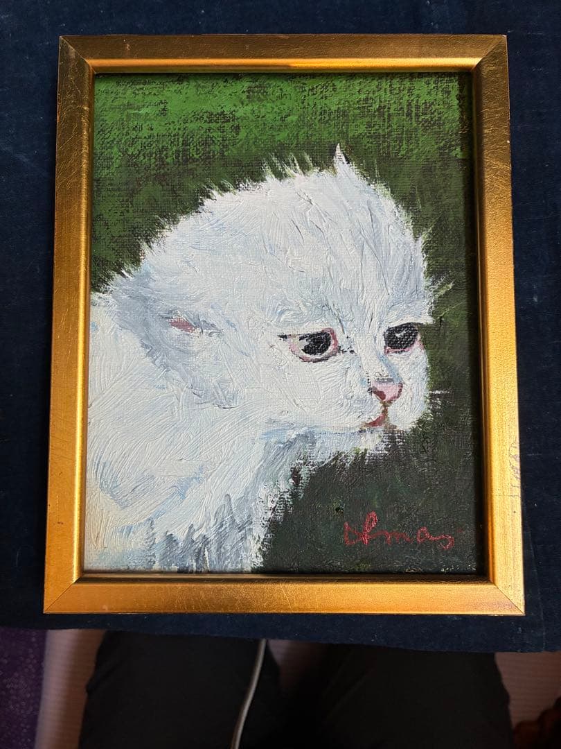 油絵　青森県　今川和男　「子猫」　額入り　猫の絵　額装油彩画