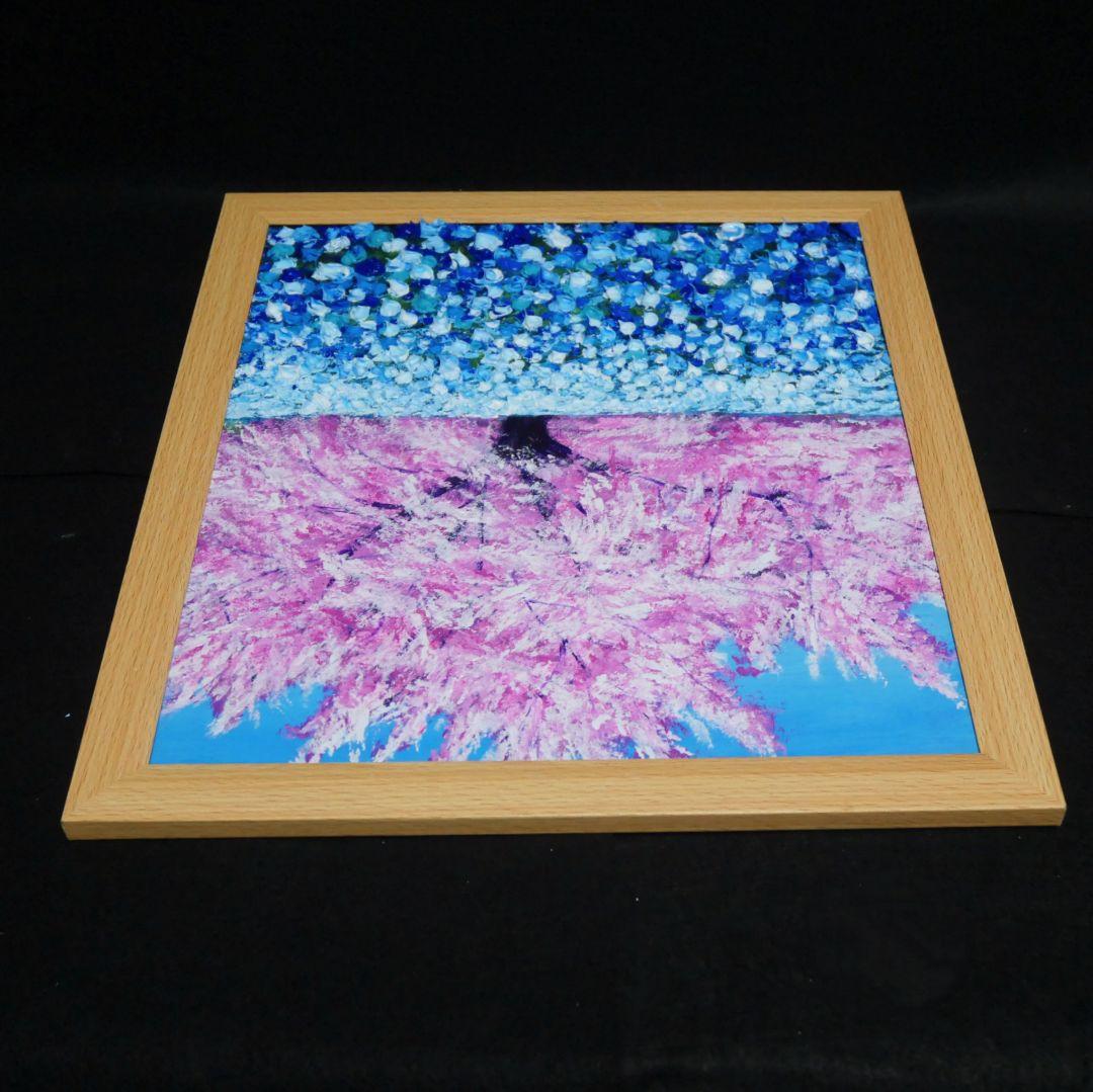 油絵 油彩 油彩画 絵 絵画【桜とネモフィラ】