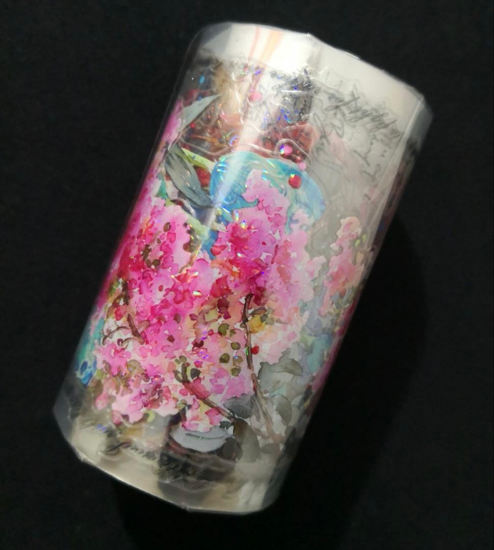 【8788】海外　マステ　5m巻売り　貝殻光カッティング　ハス　バラ　チューリブ