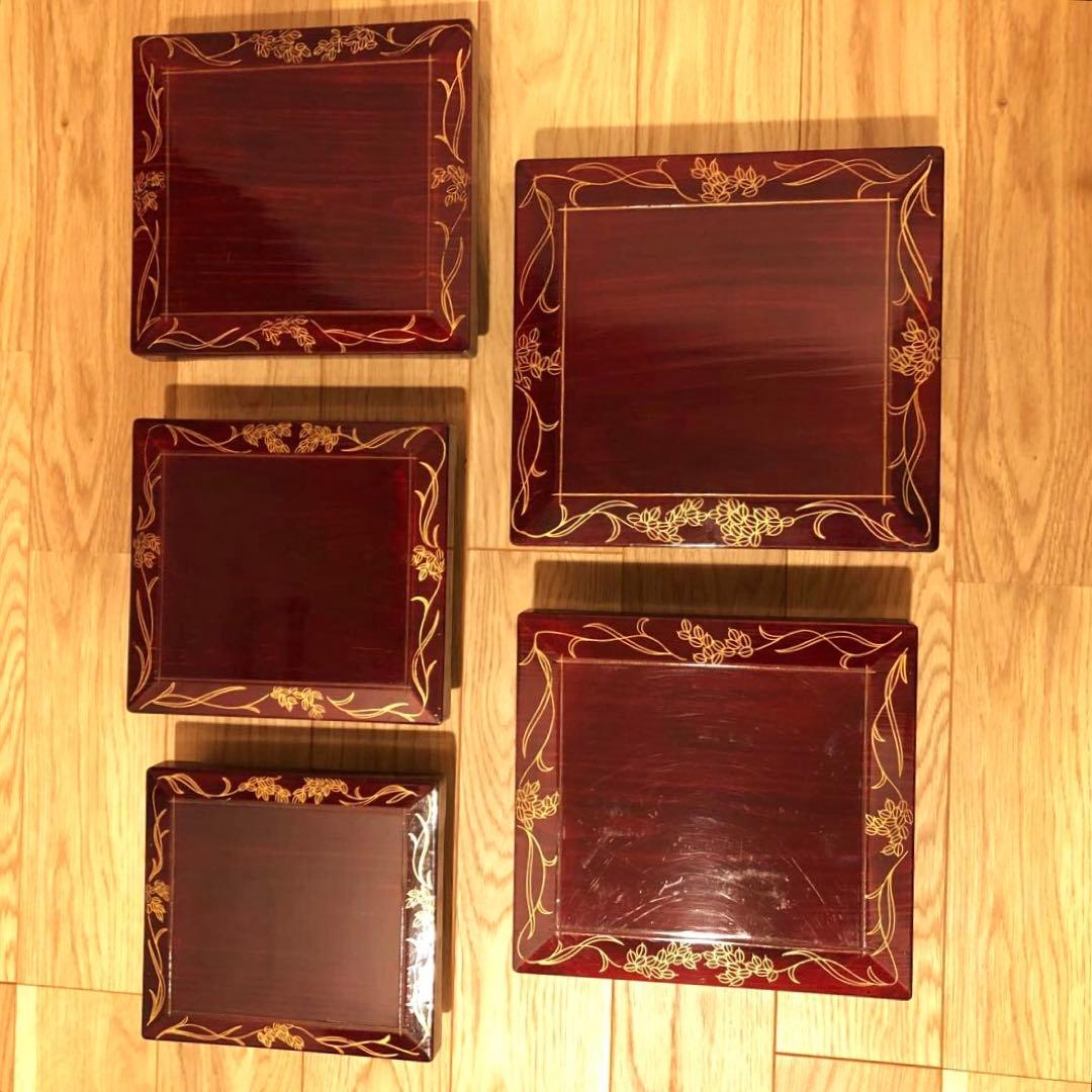 重箱 入れ子 五段 アンティーク 時代もの 栄重 アール・ヌーヴォー 木箱