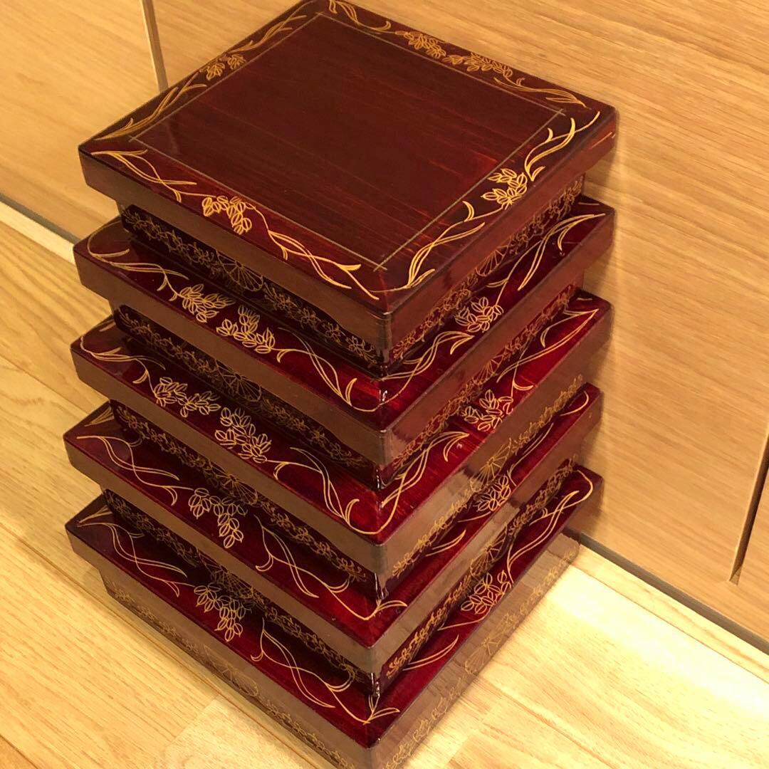 重箱 入れ子 五段 アンティーク 時代もの 栄重 アール・ヌーヴォー 木箱