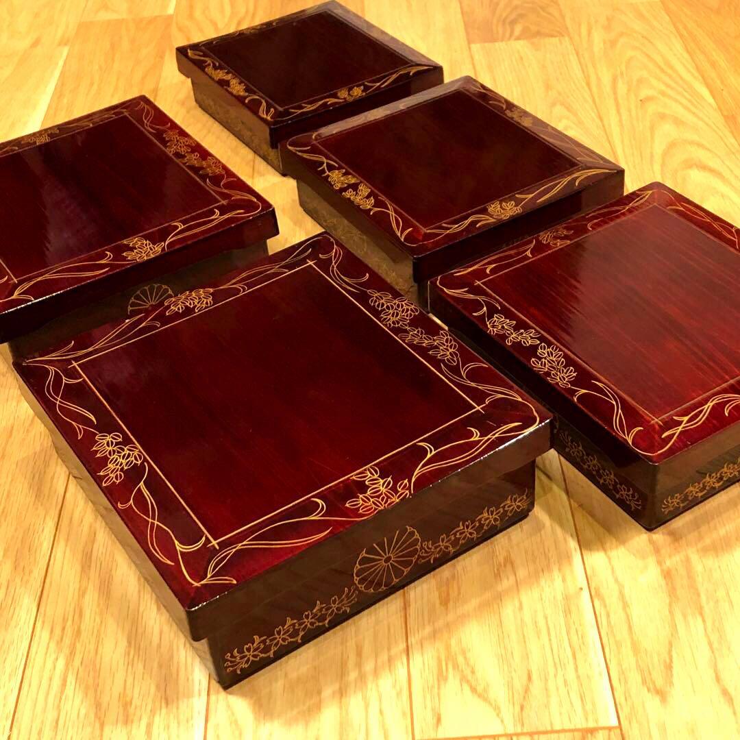 重箱 入れ子 五段 アンティーク 時代もの 栄重 アール・ヌーヴォー 木箱
