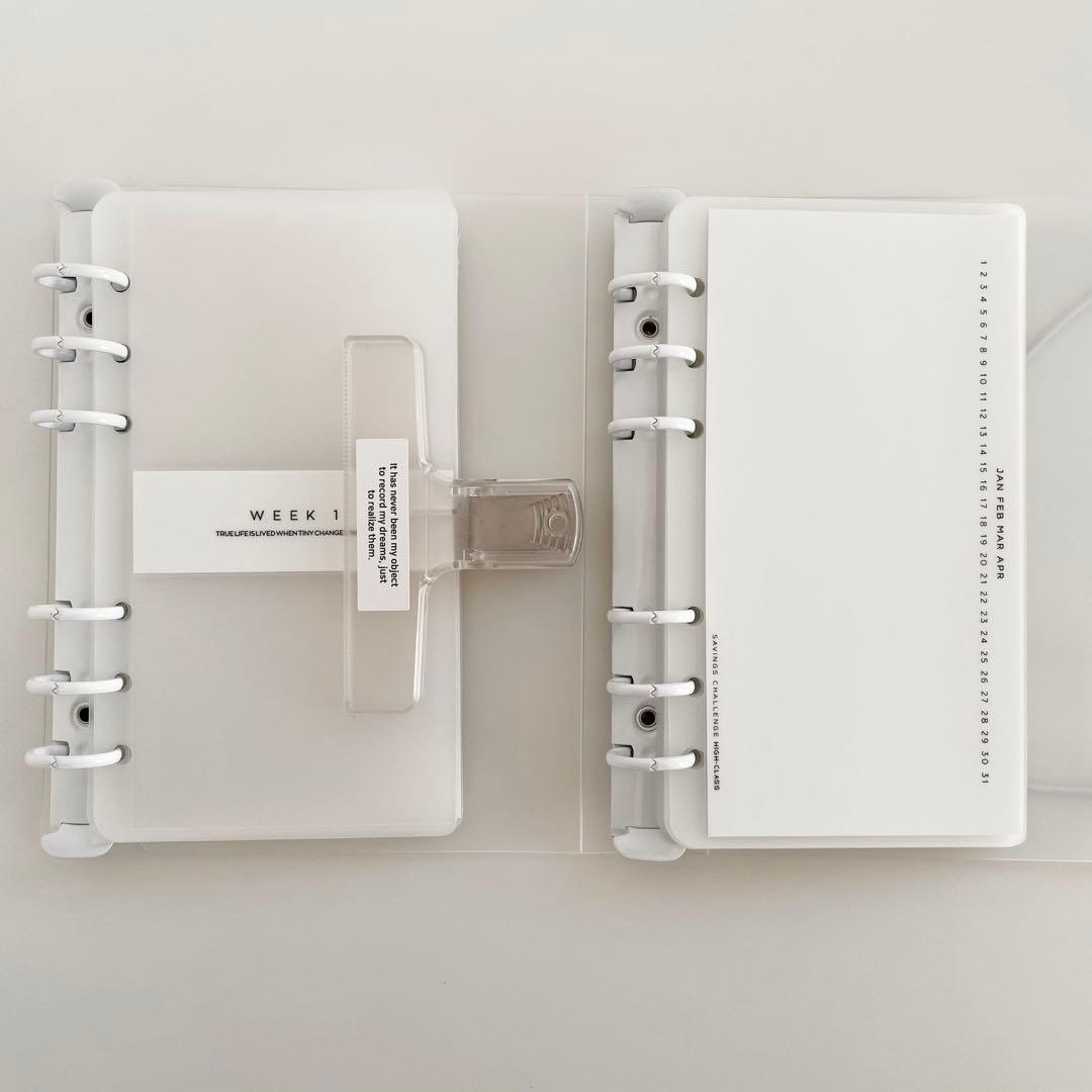 ゆみ　韓国　貯金　バインダー　リフィル　ダブルリングバインダー　白　6 黒