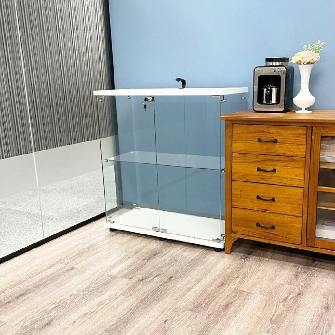 ガラスケース 2段両扉タイプ(鍵付き) ケース フィギュア 棚 ホワイト