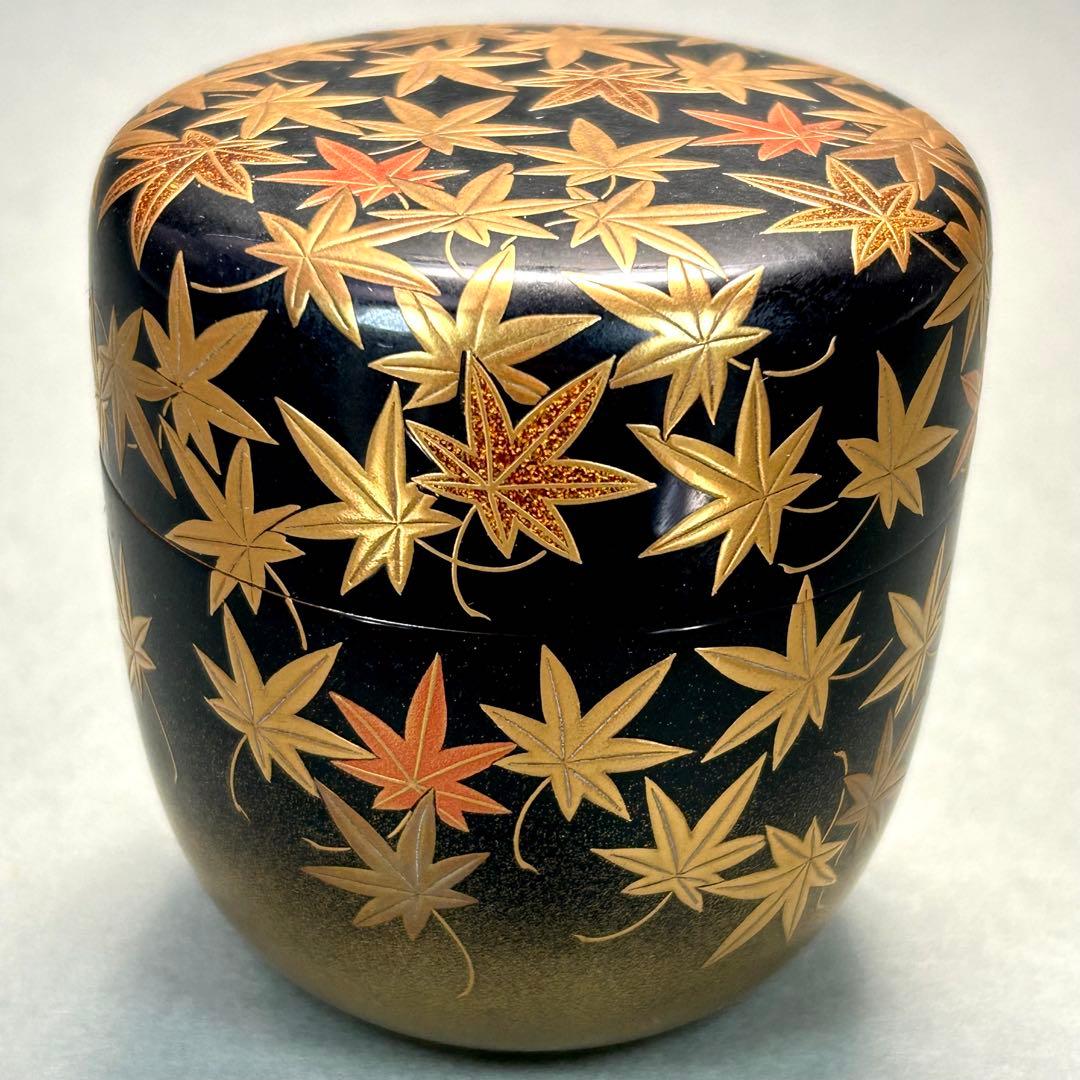 棗　『清瀬一光　而妙斎書付』　紅葉蒔絵　大棗　お茶道具　書付箱　共箱　工芸品