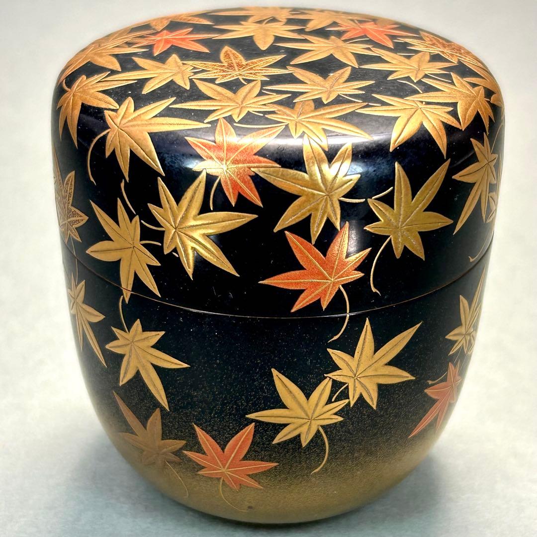 棗　『清瀬一光　而妙斎書付』　紅葉蒔絵　大棗　お茶道具　書付箱　共箱　工芸品