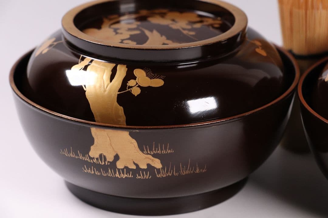 CL50 時代輪島塗 梅金蒔絵 黒塗椀 二客 木製漆器 漆芸 茶懐石