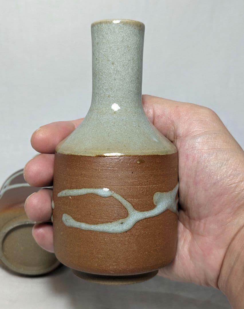 岡山県重要無形文化財 黒井一楽 虫明焼 燗徳利一対 酒器 銚子 とっくり 食器