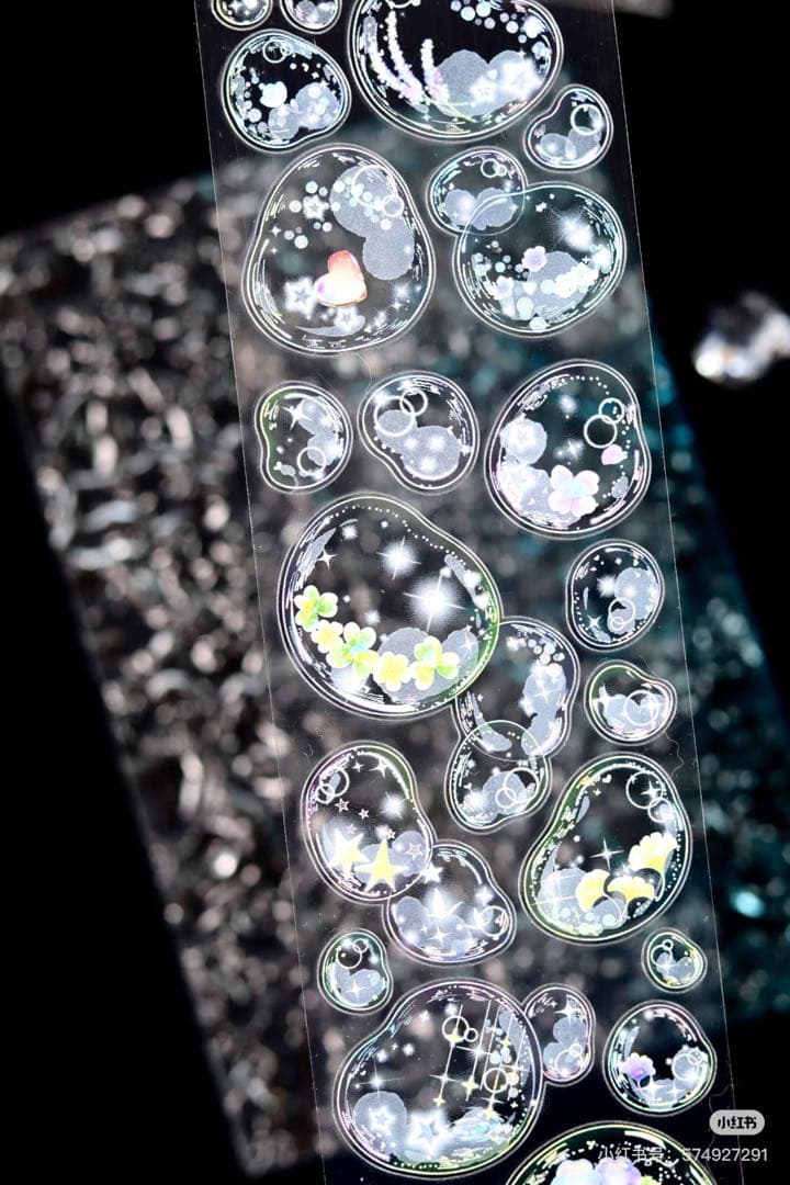 【8698】海外　マステ　5m巻売り　貝殻光カッティング泡　虹色マスキングテープ