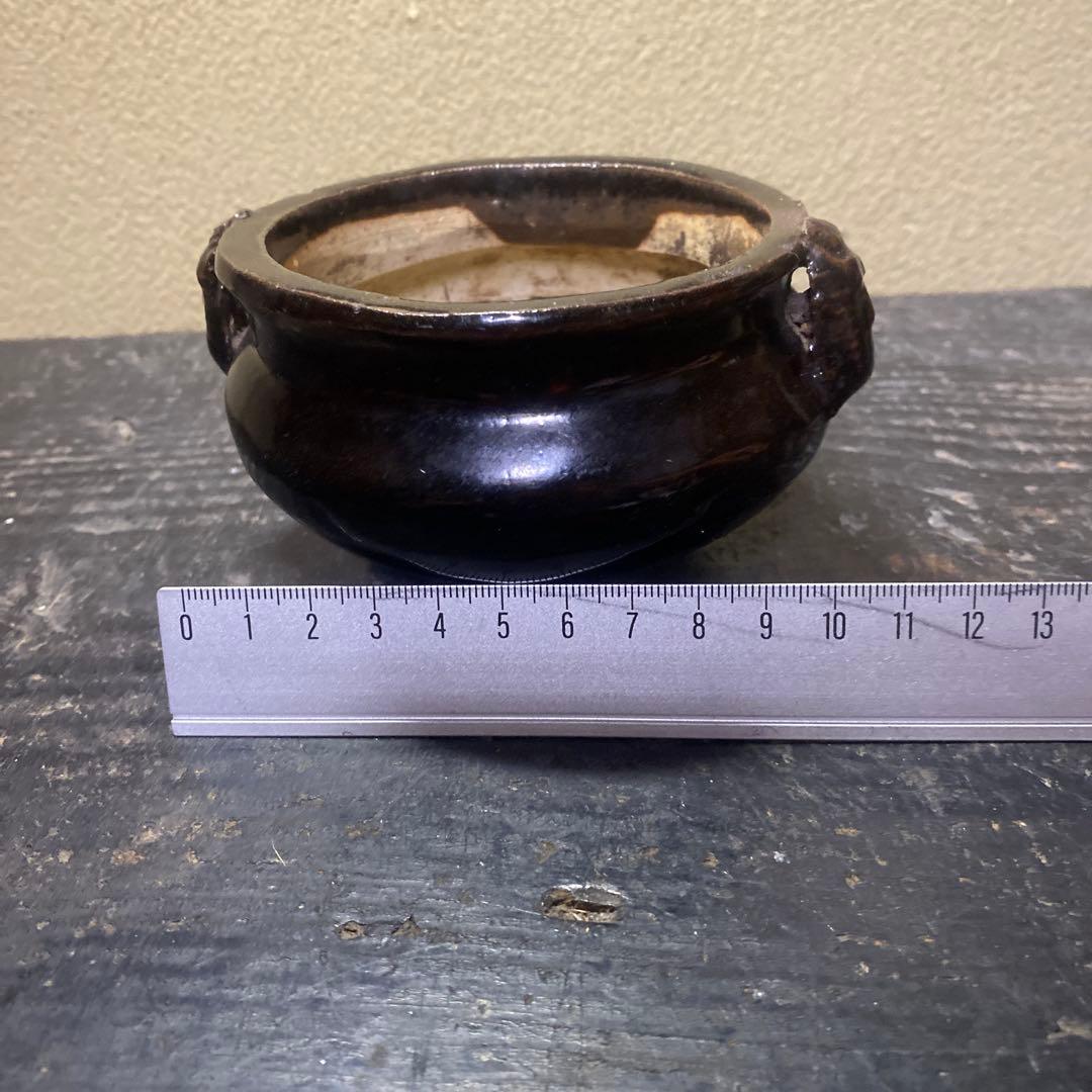 中国古玩　三つ足黒釉香炉7cm11cm