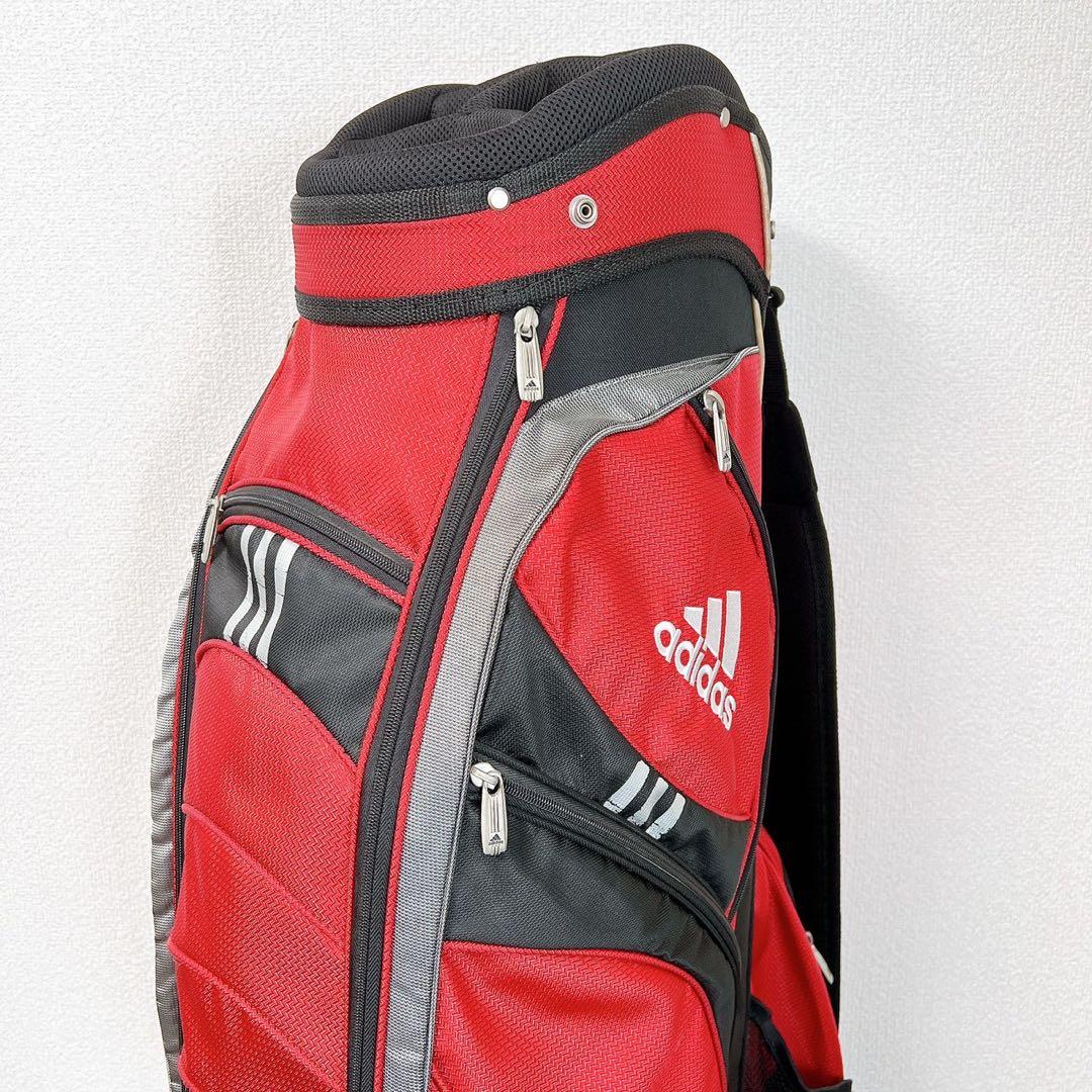 アディダス ゴルフ キャディバッグ 9型 6分割 レッド ブラック フードカバー