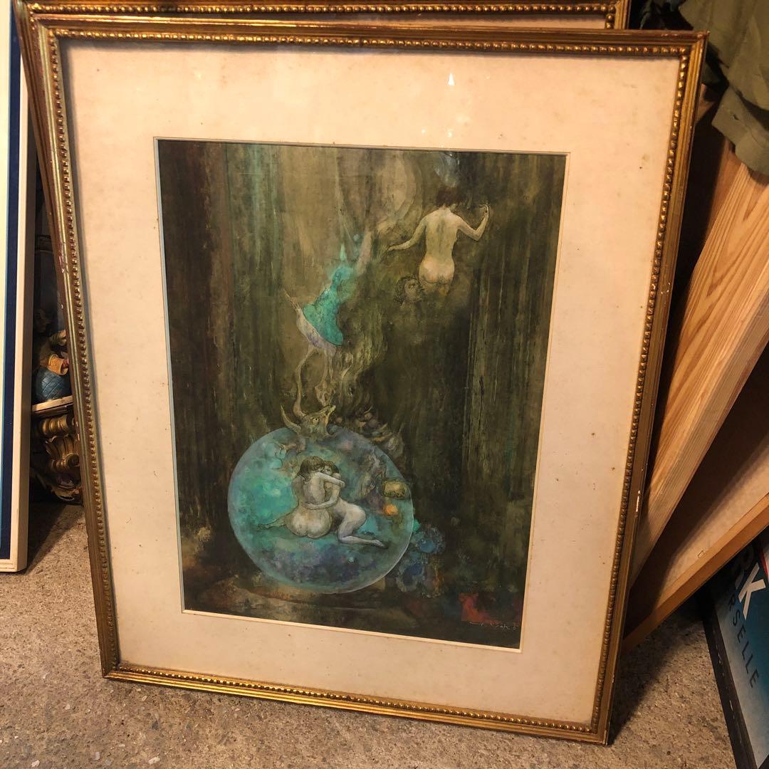 横尾龍彦　Yokoo Tatsuhiko 幻想的な水彩画 サインあり 大きめ