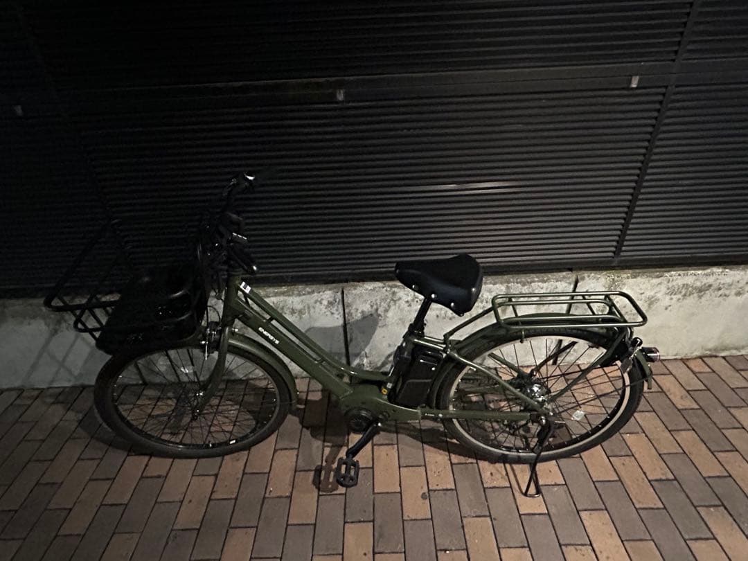 オリーブグリーン 電動アシスト自転車 荷台付き