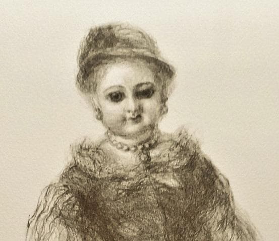 伊藤清永 『婦人図　西洋人形』 資産家収蔵品　 石版リトグラフ　 文化勲章受章