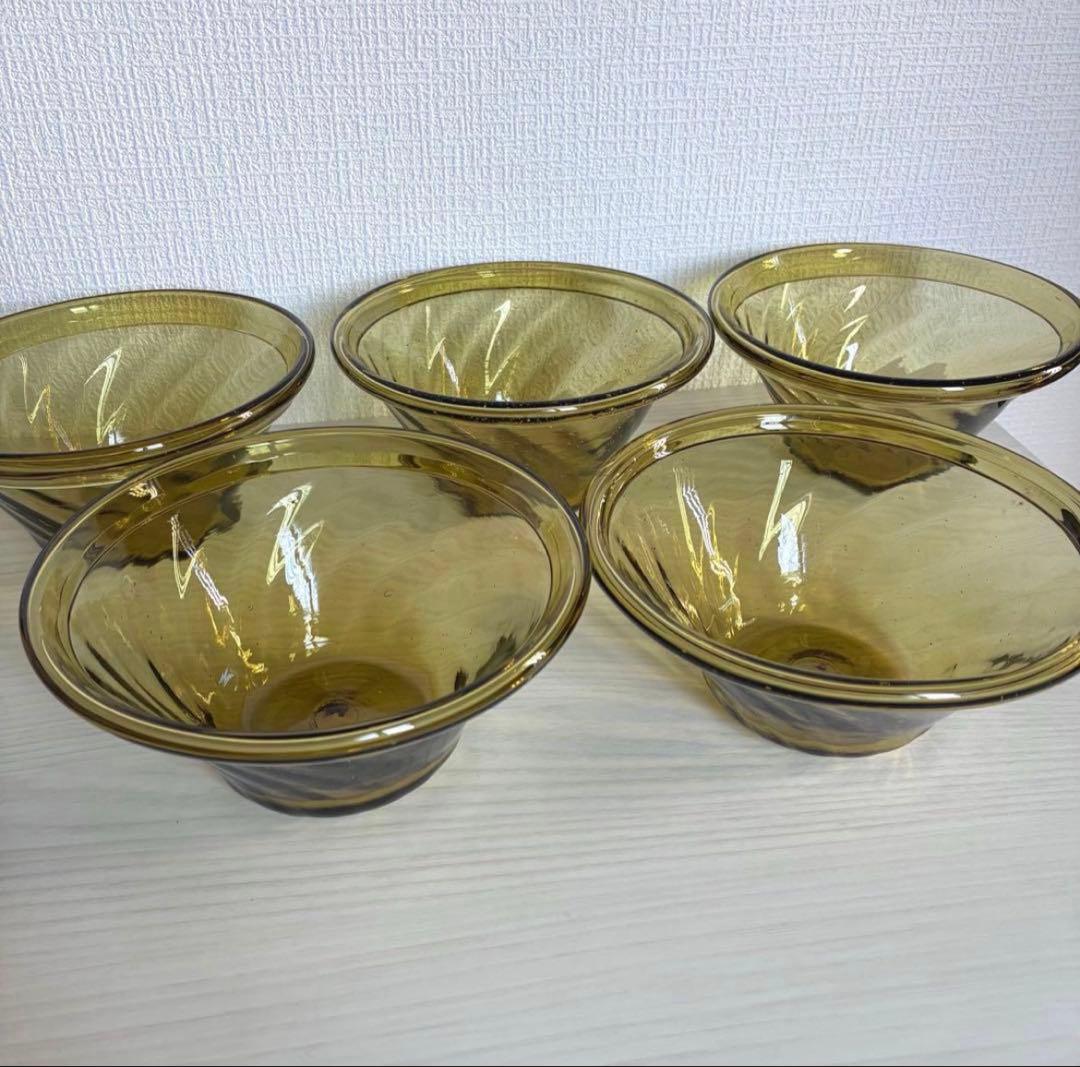 【倉敷ガラス】小谷眞三 黄色大鉢 5点セット