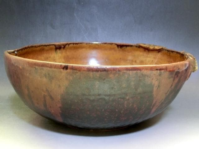 鉢■古曽部焼 桃の形 茶釉 大鉢 菓子器 菓子鉢 古美術 時代物 骨董品■