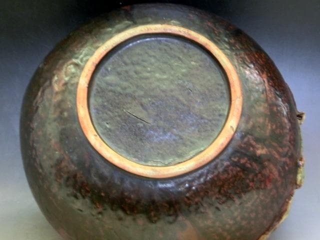 鉢■古曽部焼 桃の形 茶釉 大鉢 菓子器 菓子鉢 古美術 時代物 骨董品■