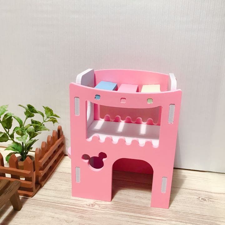 ハムスター ネズミ 小動物用二階建て飼育ケージセット ハウス家巣箱三色(ピンク)