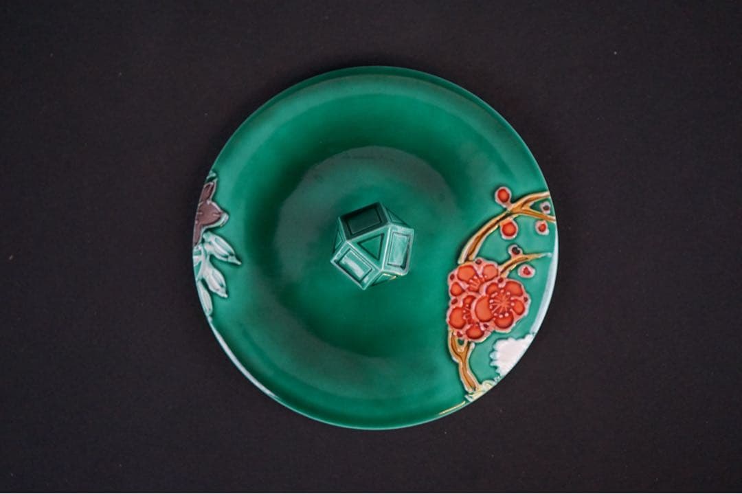 中村翠嵐窯 青交趾花丸 皆具 共箱 茶道具