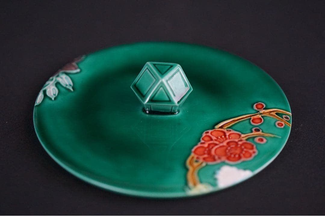 中村翠嵐窯 青交趾花丸 皆具 共箱 茶道具