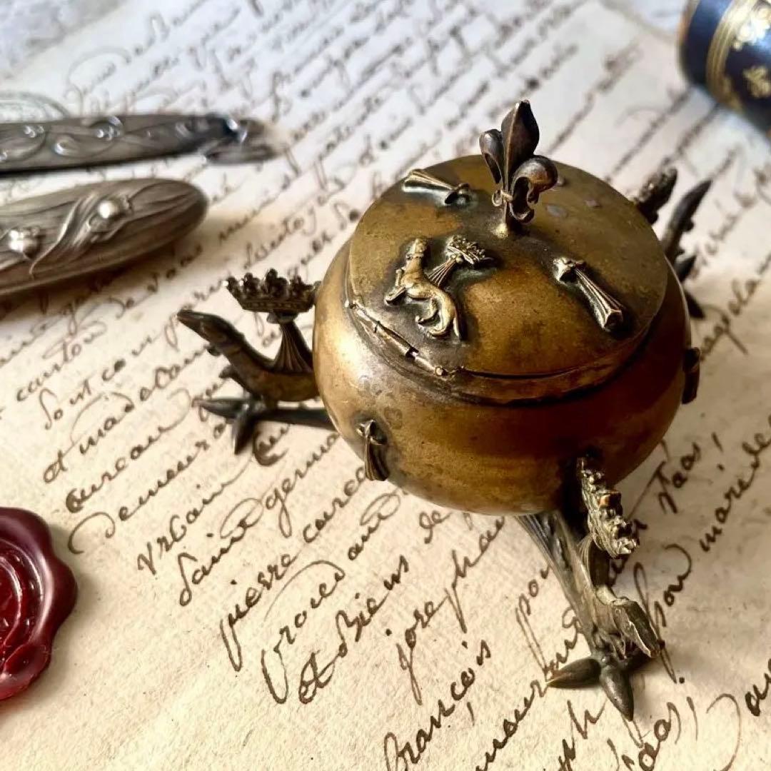 ブルターニュ エルミン紋章書斎用インクウェル インク壺 フランスアンティーク