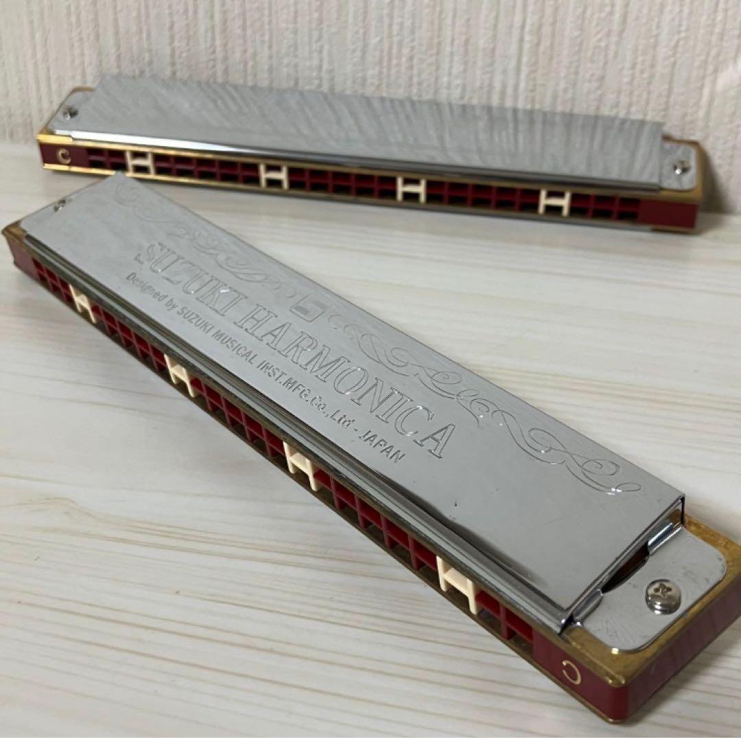 ② 【中古品】SUZUKI 24穴複音ハーモニカ５本　Am ANm