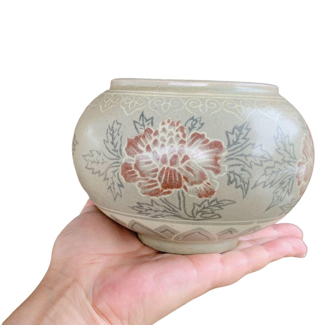 修復跡有り　高麗　茶道具　中国　骨董品　アンティーク　古美術　牡丹　花柄