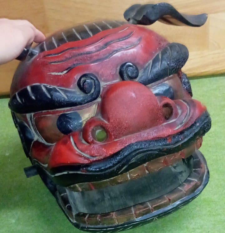 獅子頭 雌型 木製 木彫り 時代物 アンティーク 置物 縁起物