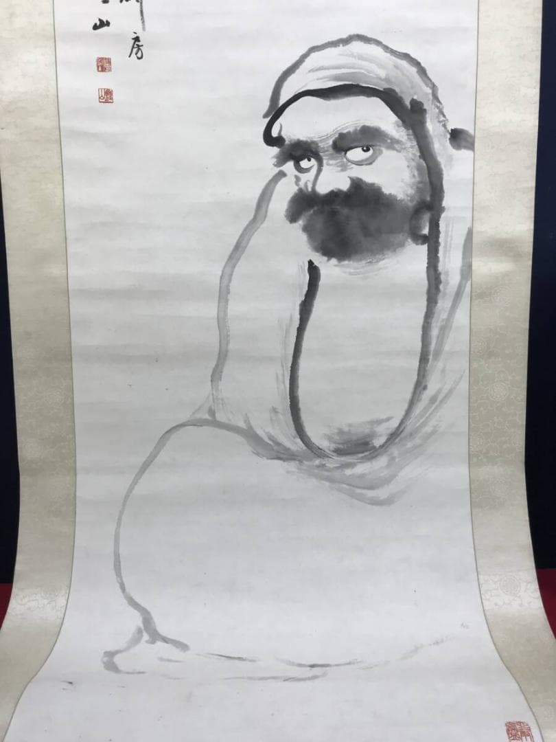 真作/小野鐘山/達磨画賛/人物図/ダルマ図/大幅/掛軸☆宝船☆AH-646