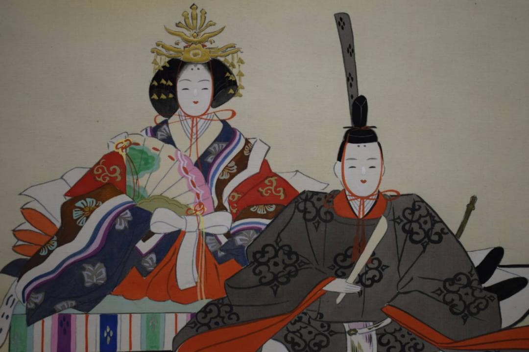 真作/晃峰/御雛図/雛祭り/桃の節句/布袋屋掛軸HJ-135