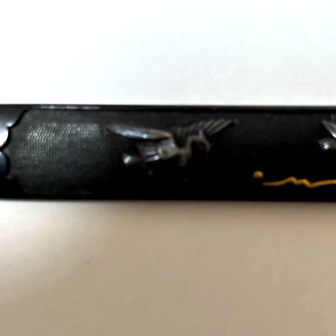 笄　刀装具　流水に水鳥図　赤胴魚々子地　金象嵌色絵