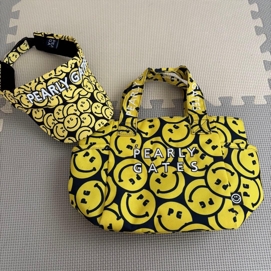 パーリーゲイツ ニコちゃん総柄 カートバッグ サンバイザー セット売り