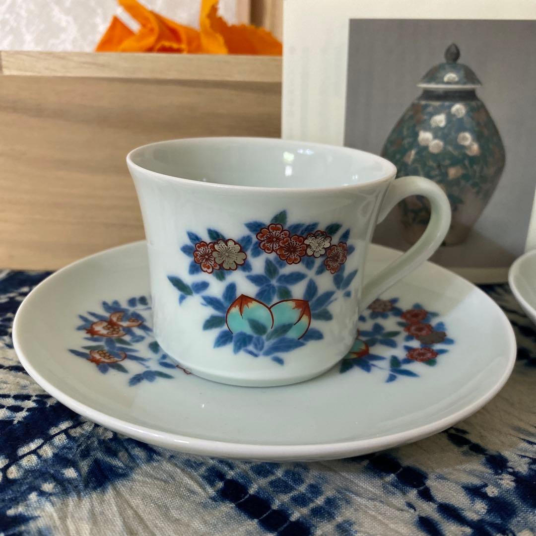 人間国宝　今泉今右衛門　色絵墨色藍色墨はじき珈琲碗