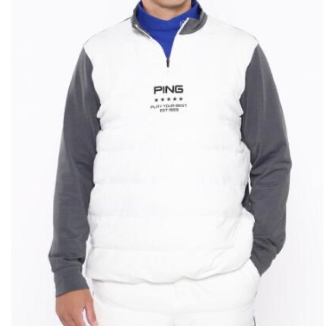 【新品】PING 2024年　キルティング ハーフジップシャツ　ホワイト　L
