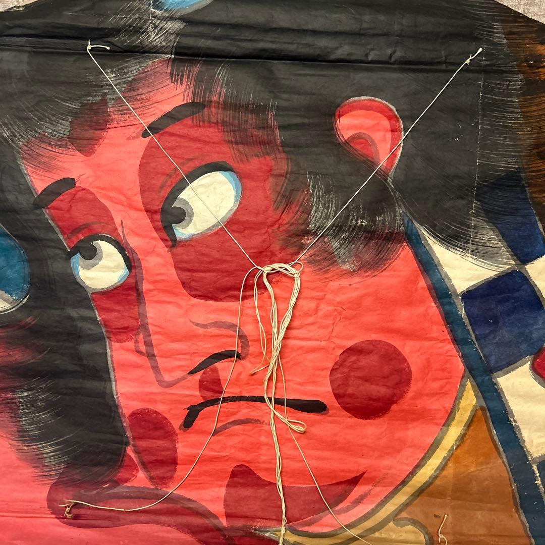 白根大凧　和風 六角形 凧 赤い顔の男　レトロ