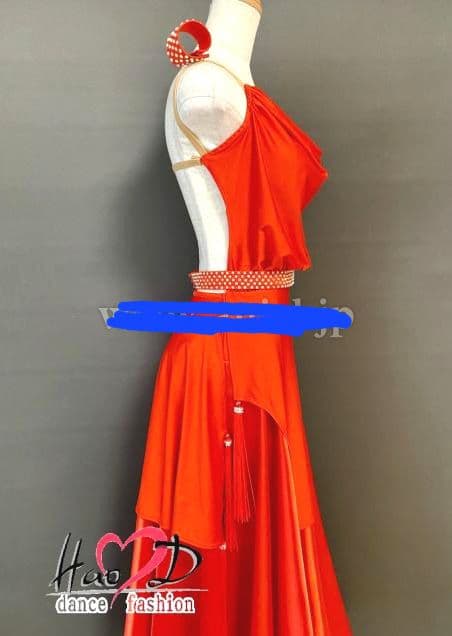 赤いパソドブレドレス 片肩ストラップ ビーズ装飾