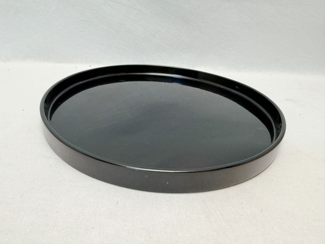 未使用 茶道具 木製 黒塗 通盆 大小一對 箱無