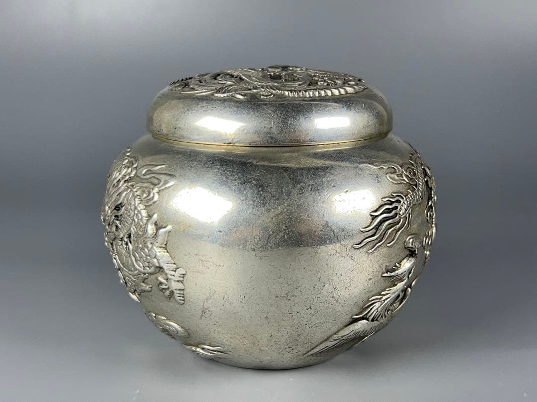 中国古美術 茶道具 小物入れ 置物 龍鳳紋 乾隆年製在銘 浮き彫り 厚重 美品