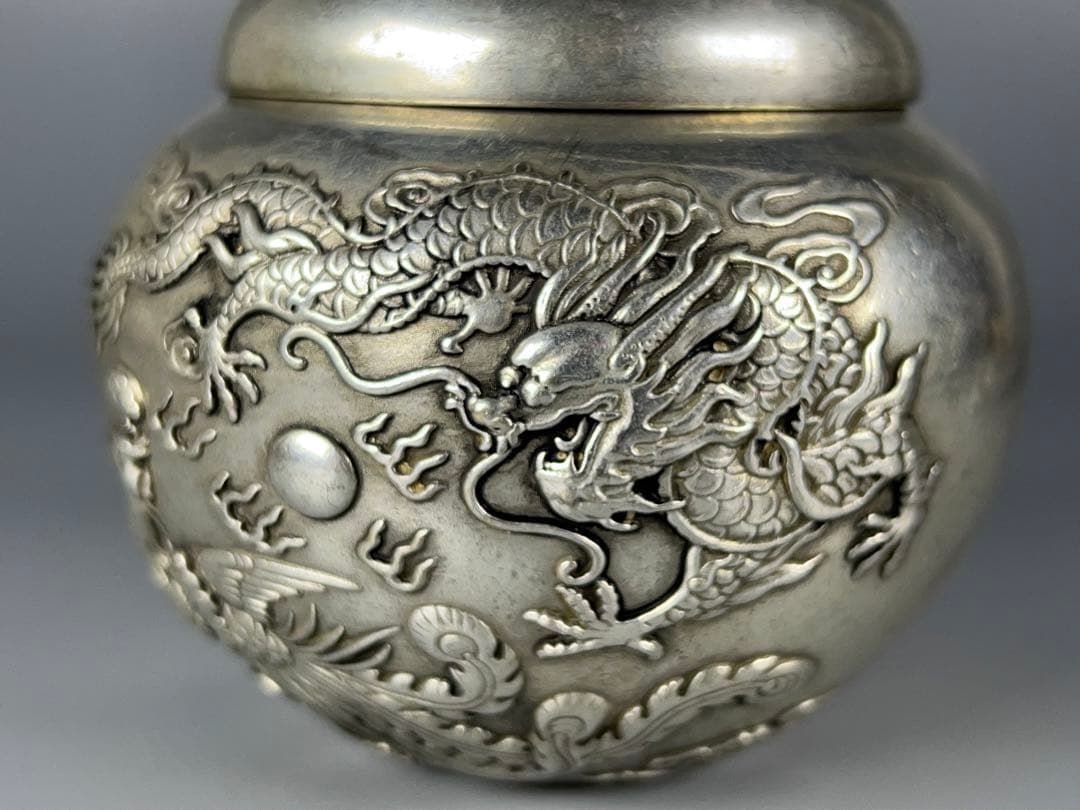 中国古美術 茶道具 小物入れ 置物 龍鳳紋 乾隆年製在銘 浮き彫り 厚重 美品