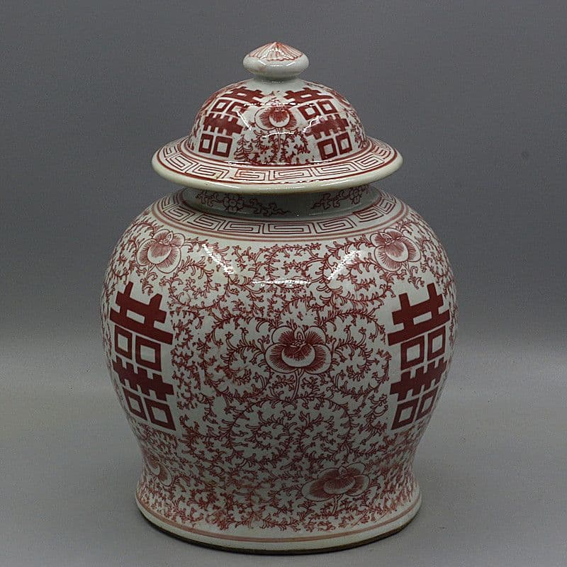 中国美術 四喜紅将軍缶 景徳鎮 陶磁器 装飾品 現代工芸品 美術品 置物