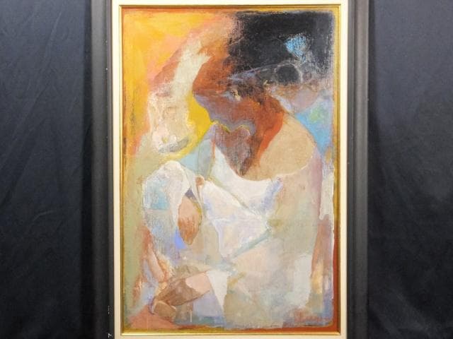 現代アート　斎藤静輝　直筆サイン『女の像』キャンヴァスに油彩 0418N