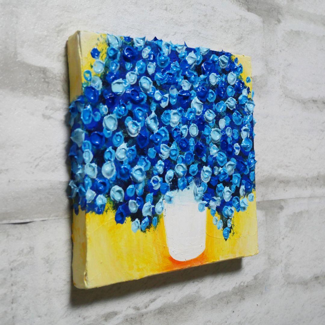 油絵 油彩 油彩画 絵画 アートパネル【青いかすみ草】