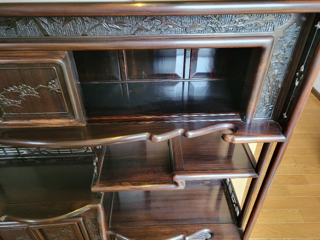 アジアンスタイル 木製棚 引き戸&観音扉付き